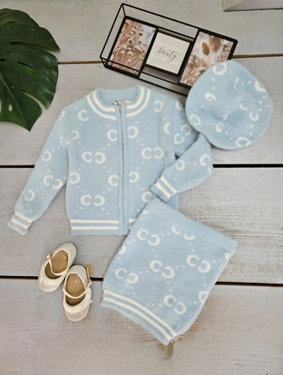 Grossista Chicaprie - Completo Cardigan a Maniche Lunghe con Zip e Gonna Corta in Maglia Stile Old School con Berretto per Ragazza Grossista Chicaprie - Completo Cardigan a Maniche Lunghe con Zip e Gonna Corta in Maglia Stile Old School con Berretto per Ragazza