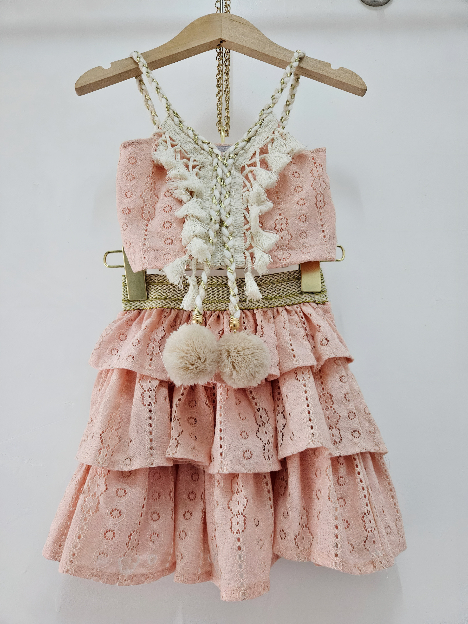 Großhändler Chicaprie - Boho-Mädchen-Set: Crop-Top mit gedrehten Trägern und Quasten & Kurzer Plissierter Rüschenrock