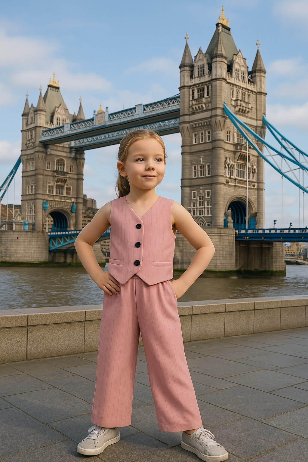 Wholesaler Chicaprie - Set Sleeveless Vest With Buttons And Wide Leg Striped Fine Casual Chic Girl