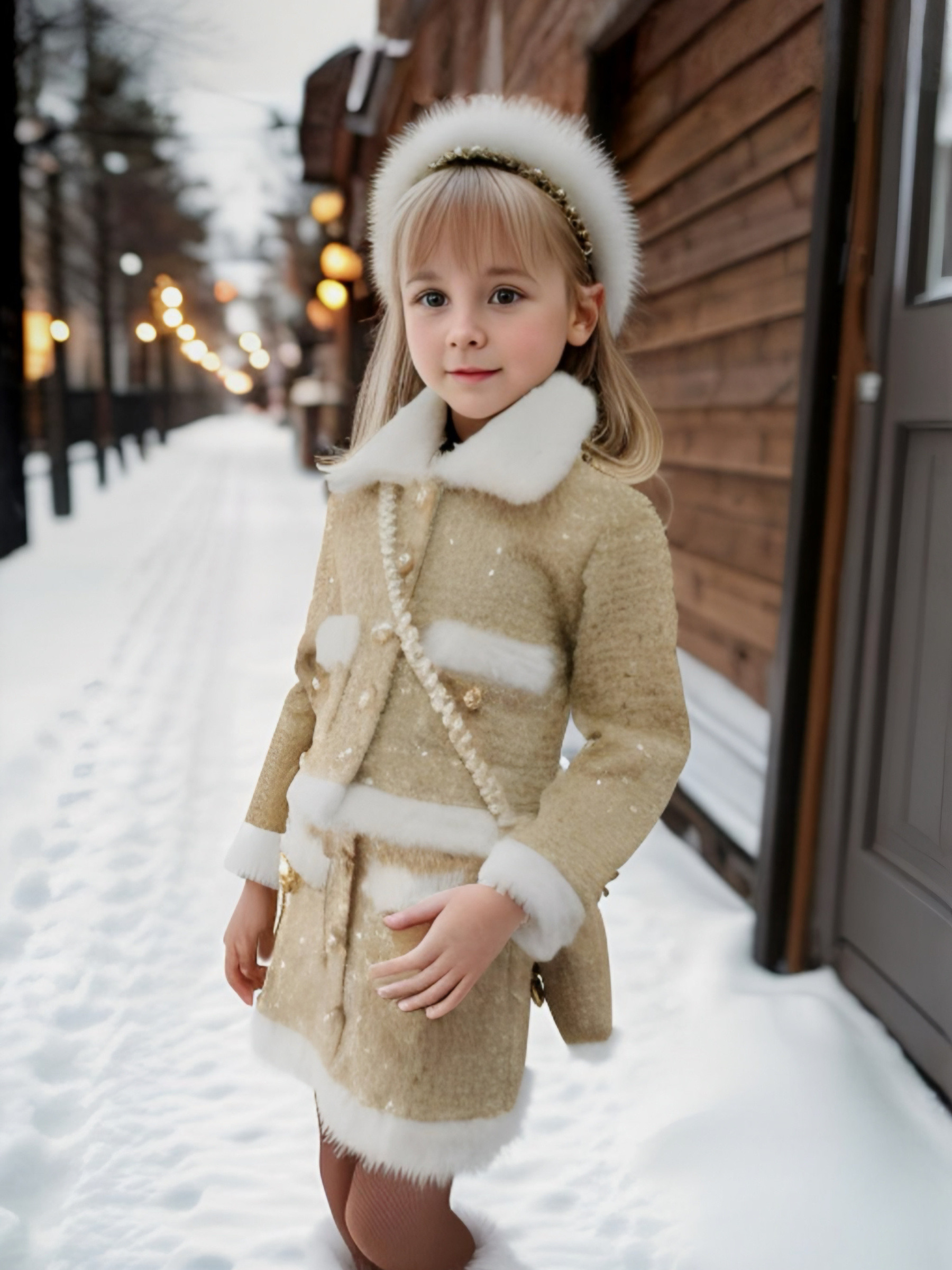 Großhändler Chicaprie - Schickes Tweed-Jacke-und-Kurzer-Rock-Set mit Kunstfell und Perlenknöpfen für Mädchen