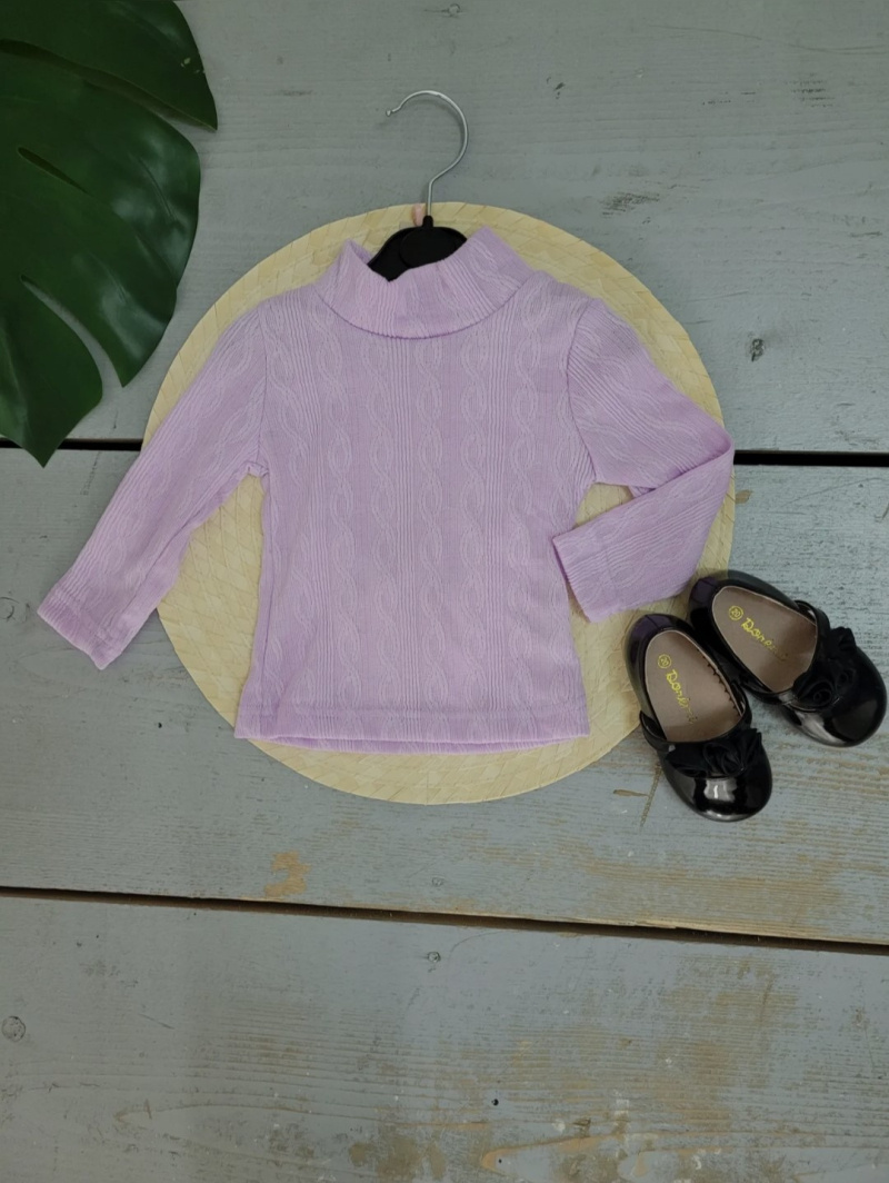 Grossiste Chicaprie - Top col haut fantaisie manches longues uni motif torsadé bébé fille
