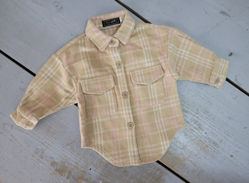 Grossiste Chicaprie - Surchemise À Carreaux Manches 3/4 Avec Poches Centrales Bébé Fille