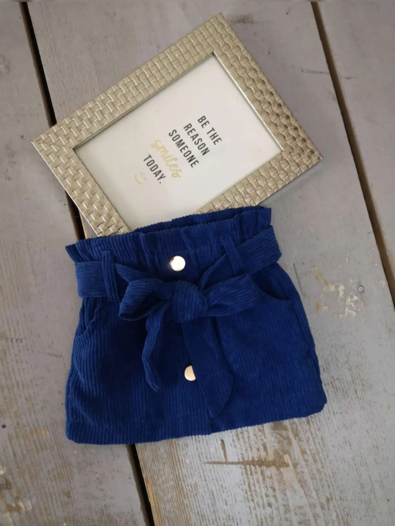 Großhändler Chicaprie - Einfarbiger Kurzer Cordrock mit Gürtel und Chic Goldenen Knöpfen für Baby Mädchen
