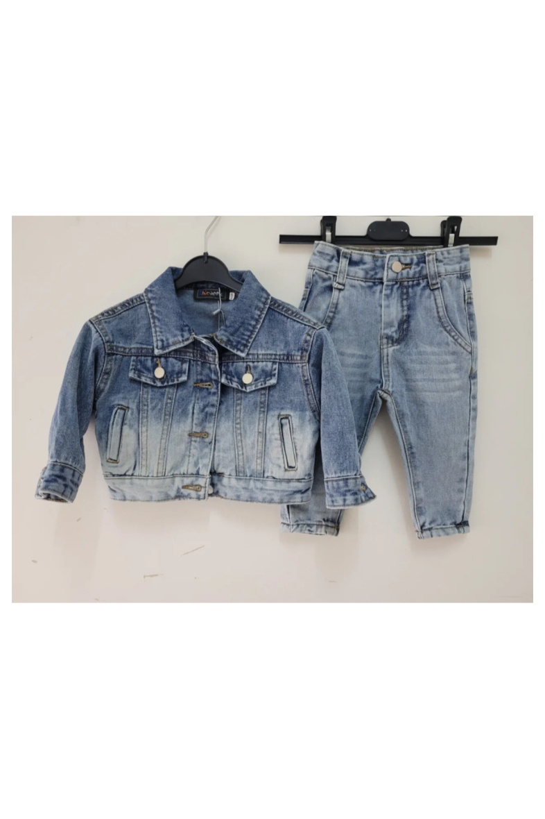 Großhändler Chicaprie - Unisex Baby Streetwear Set: Verwaschene Jacke und Klassische Denim-Jeans