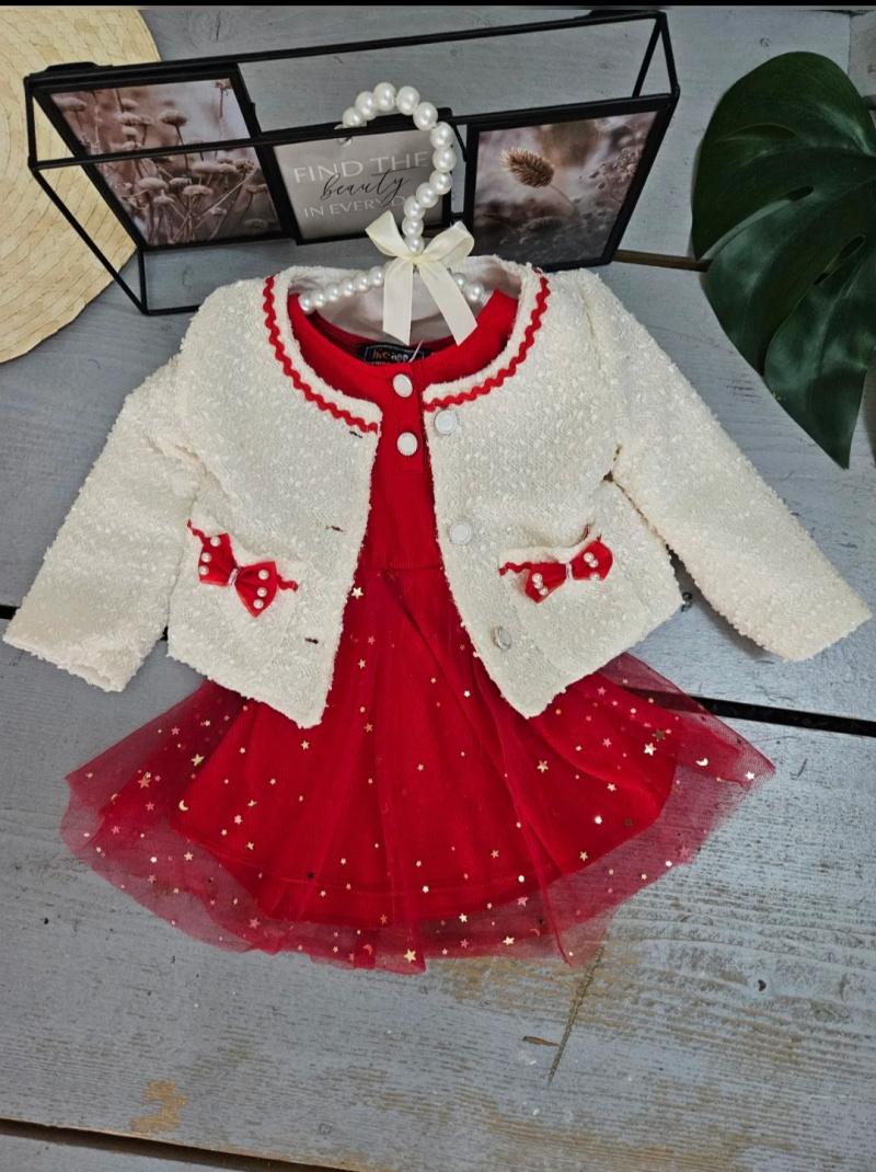 Grossiste Chicaprie - Ensemble Robe Pailleté Et Gilet Fête Noeuds Bébé Fille