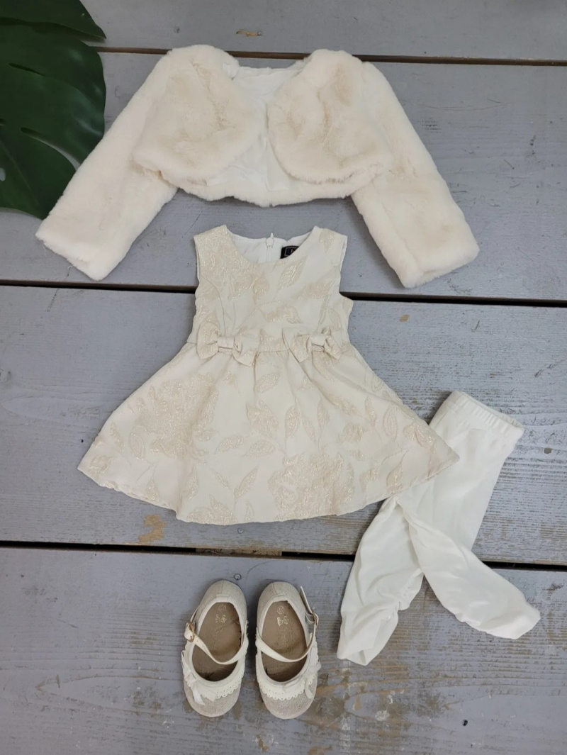 Grossiste Chicaprie - Ensemble Robe Et Gilet Faux Fourrure Fête Bébé Fille