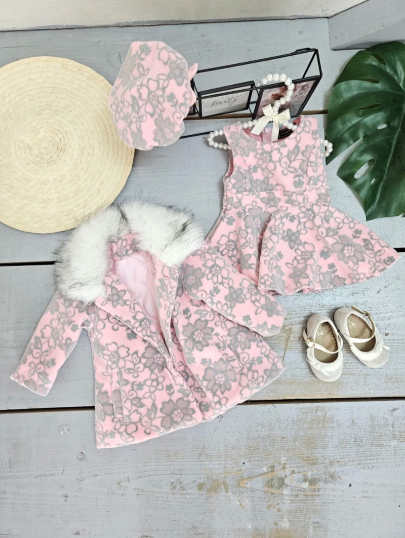 Großhändler Chicaprie - Baby-Mädchen-Set aus geflocktem Stoff mit Allover-Blumen