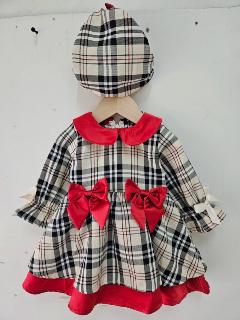 Mayorista Chicaprie - Conjunto de Fiesta Bebé Niña Vestido Cuadros y Lazo