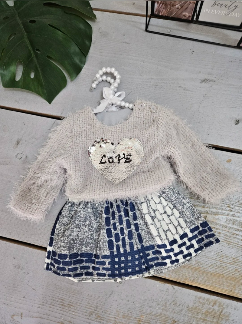 Wholesaler Chicaprie - Baby Girl's Abstract Dress And Short Winter Sweater Set