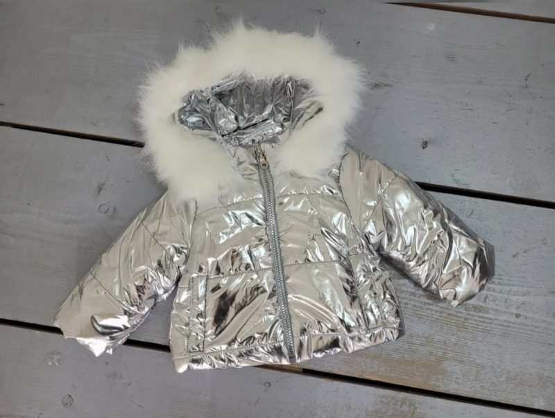 Wholesaler Chicaprie - Baby Girl's Plain Shiny Down Jacket With Imitation Fur