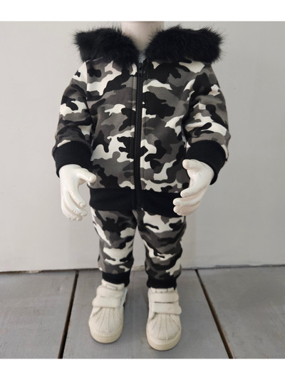 Grossista Chicaprie - Set Cocooning Urbano per Bambino Unisex con Jogger Mimetico e Parka con Zip in Pelliccia Sintetica Grossista Chicaprie - Set Cocooning Urbano per Bambino Unisex con Jogger Mimetico e Parka con Zip in Pelliccia Sintetica