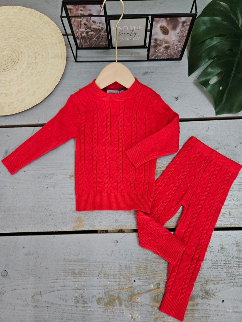 Grossiste Chicaprie - Ensemble Pull Et Legging Uni Maille Torsadé Style Cocoon Bébé Fille