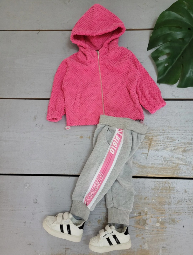 Grossista Chicaprie - Completo sportivo da neonato maschio composto da gilet con cerniera a tinta unita con effetto speciale e pantaloni da jogging con bande laterali