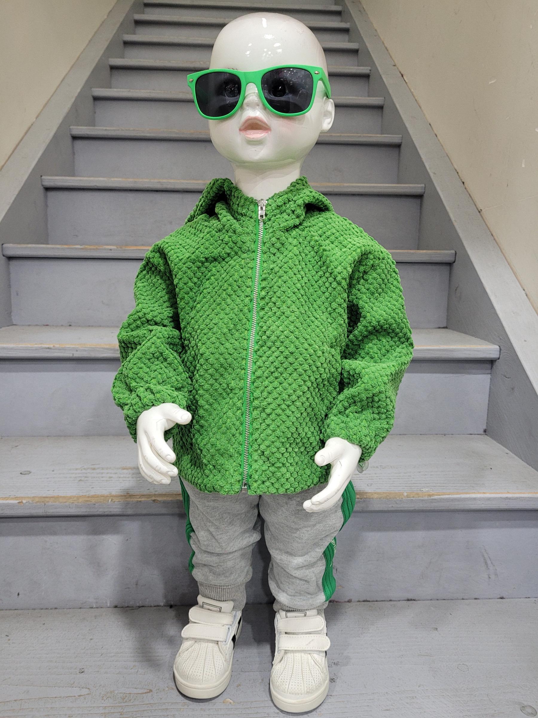 Grossiste Chicaprie - Ensemble Gilet Uni Zip Avec Effet et Jogging Avec Bandes Sport Bébé Garçon