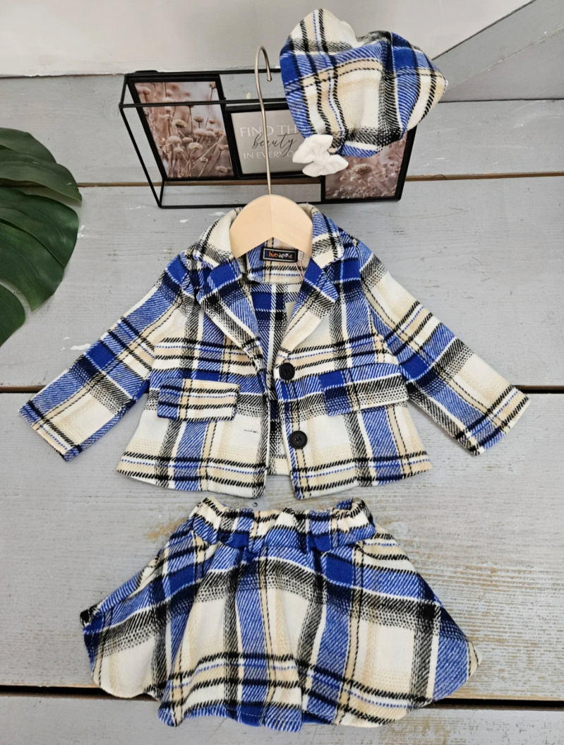 Großhändler Chicaprie - Schickes, städtisches Outfit für Mädchen, bestehend aus Blazerjacke und kurzem, kariertem Faltenrock