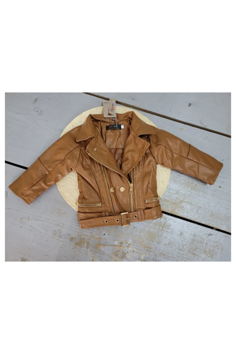 Großhändler Chicaprie - Kunstlederjacke mit Reißverschluss und Knöpfen, klassischer Biker-Stil, rebellisch, urban, Streetwear, für Baby Mädchen