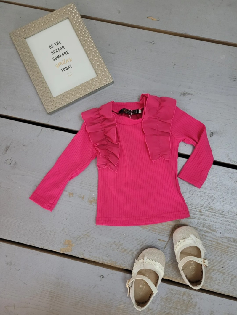 Großhändler Chicaprie - Leichtes geripptes Langarmshirt mit Rüschen für Baby Mädchen