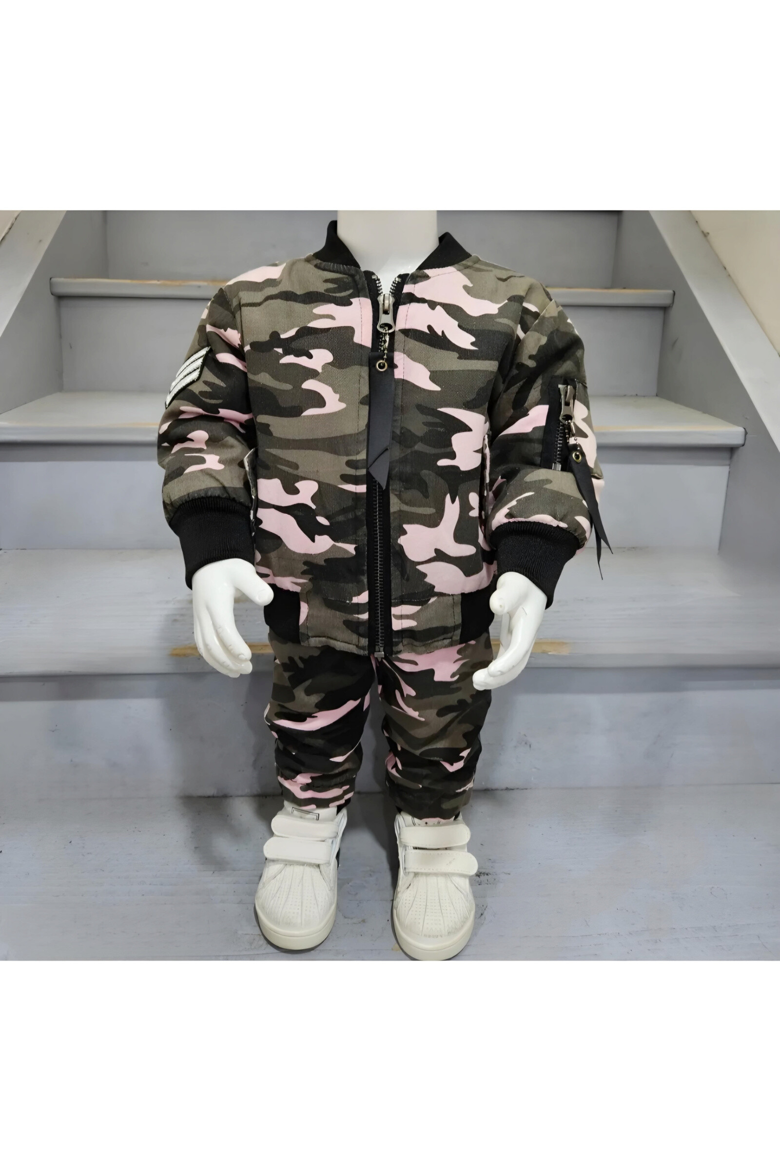 Mayorista Chicaprie - Conjunto de chaqueta bomber y pantalón de camuflaje con cremallera para bebé niña