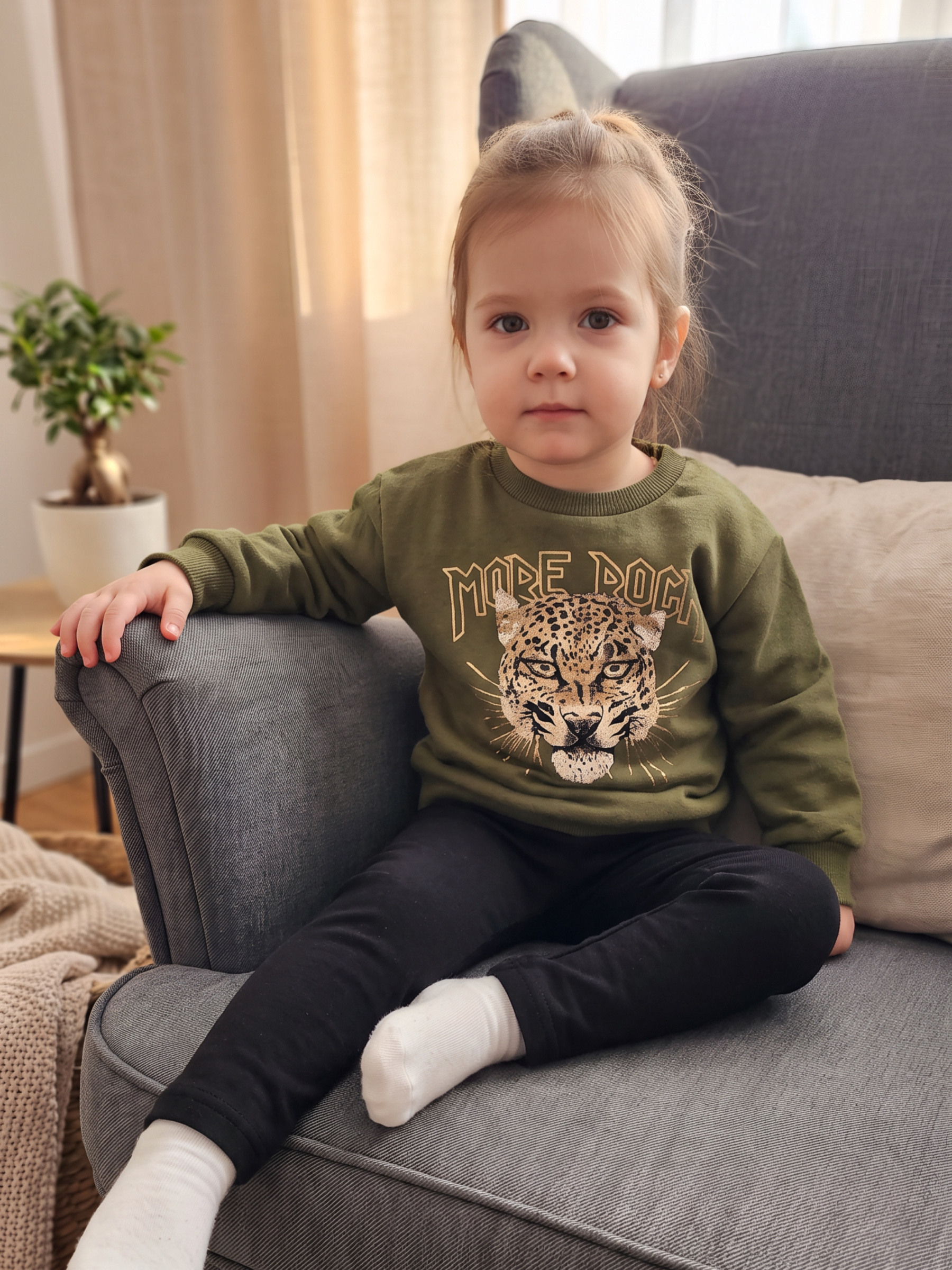 Wholesaler Chicaprie - Long Sleeved Pullover with Leopard Head Urban Rock Style for Baby Girl