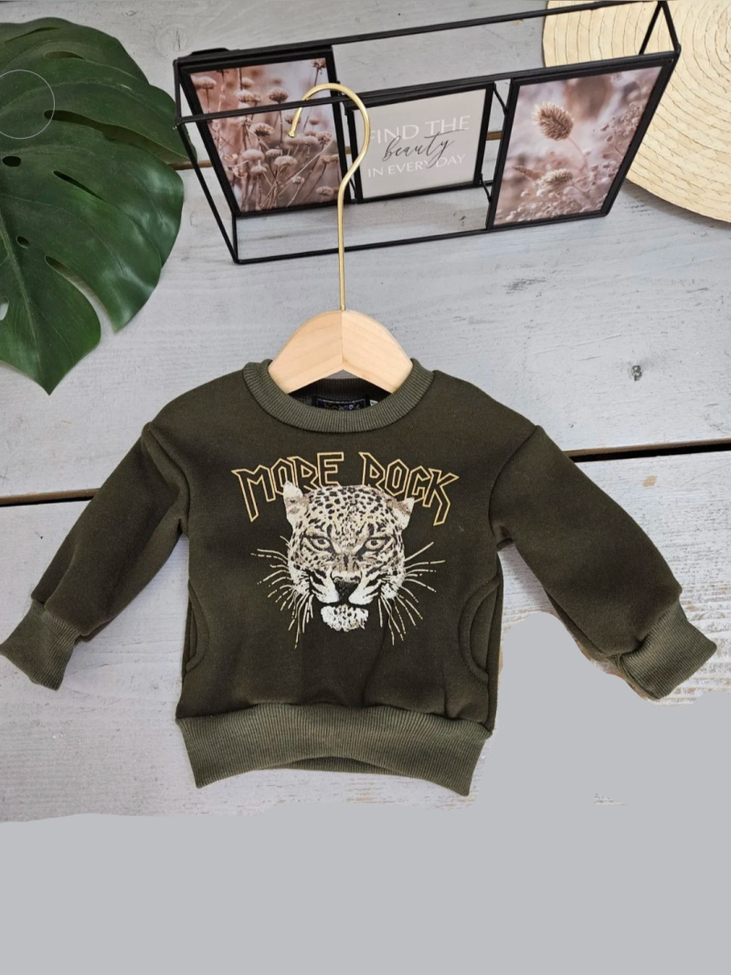 Wholesaler Chicaprie - Long Sleeved Pullover with Leopard Head Urban Rock Style for Baby Girl