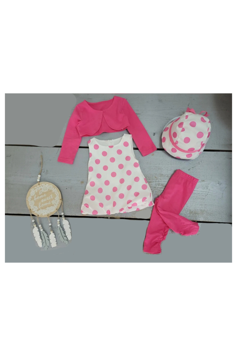 Mayorista Chicaprie - Conjunto para bebé niña con bolero liso, vestido sin mangas de lunares y sombrero