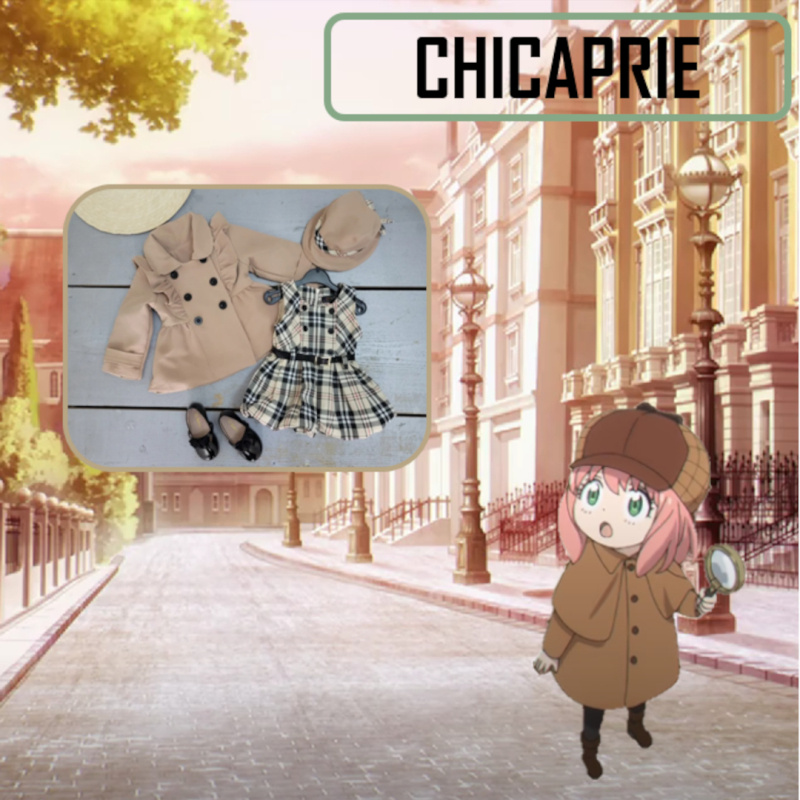 Wholesaler Chicaprie - Baby girl's outfit with a solid jacket and buttons and a checkered dress in the London style