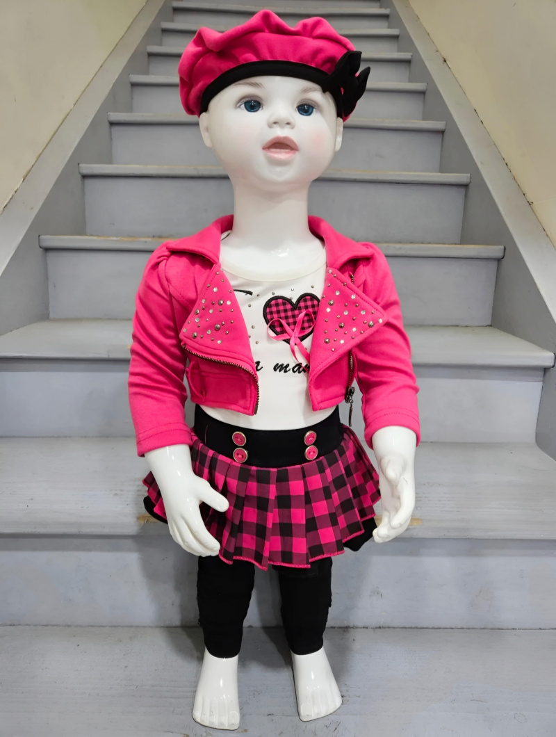 Wholesaler Chicaprie - Baby girl outfit consisting of a plain sequined jacket and a dress with "Love" written on it and checkered tights