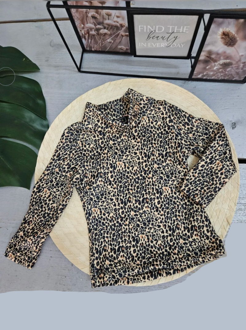 Wholesaler Chicaprie - Leopard print long-sleeved turtleneck t-shirt for baby girl