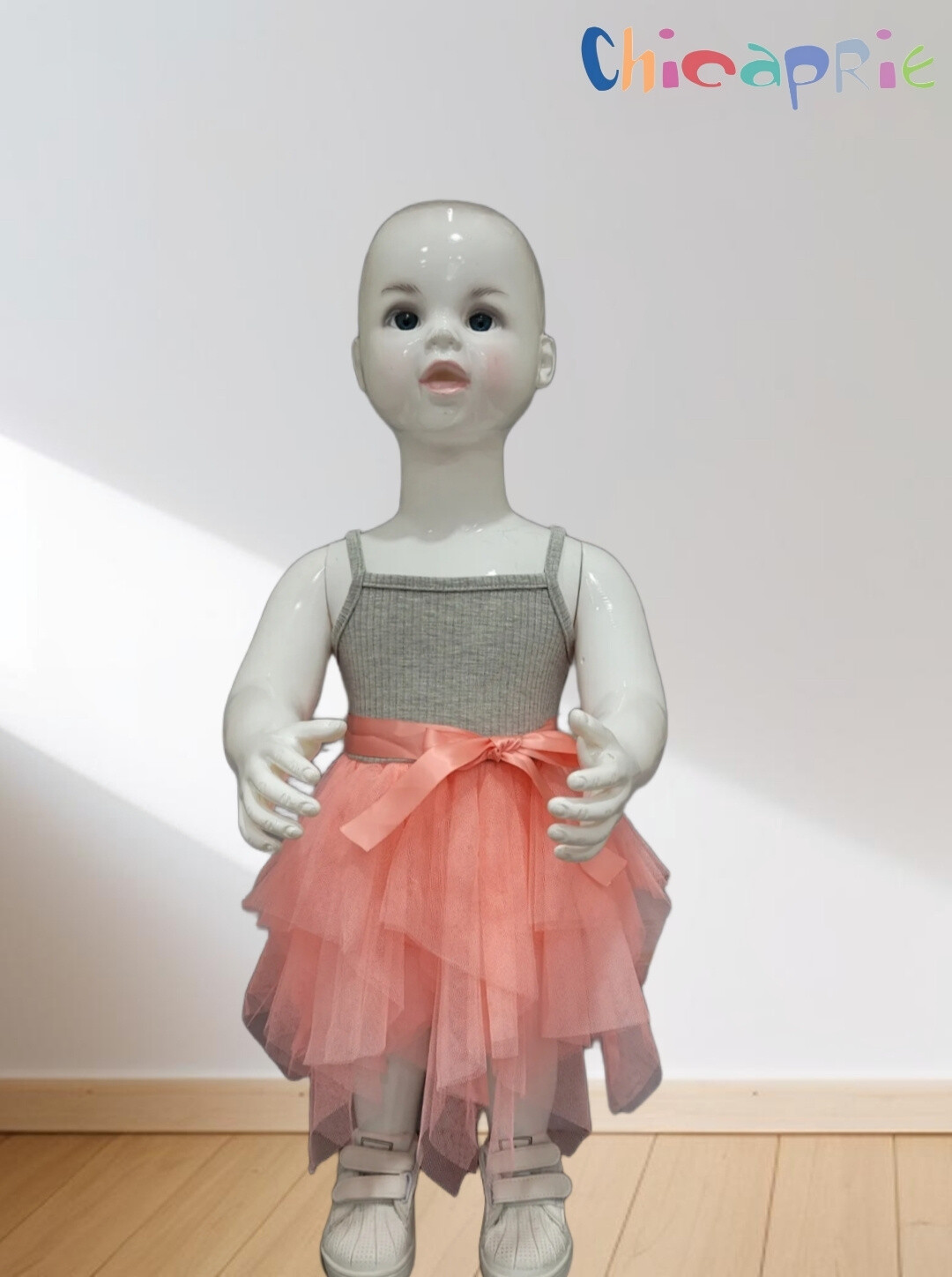 Großhändler Chicaprie - Kleid für Babys im Tanzstil mit unifarbenem Oberteil und Voile-Rock mit Satinband