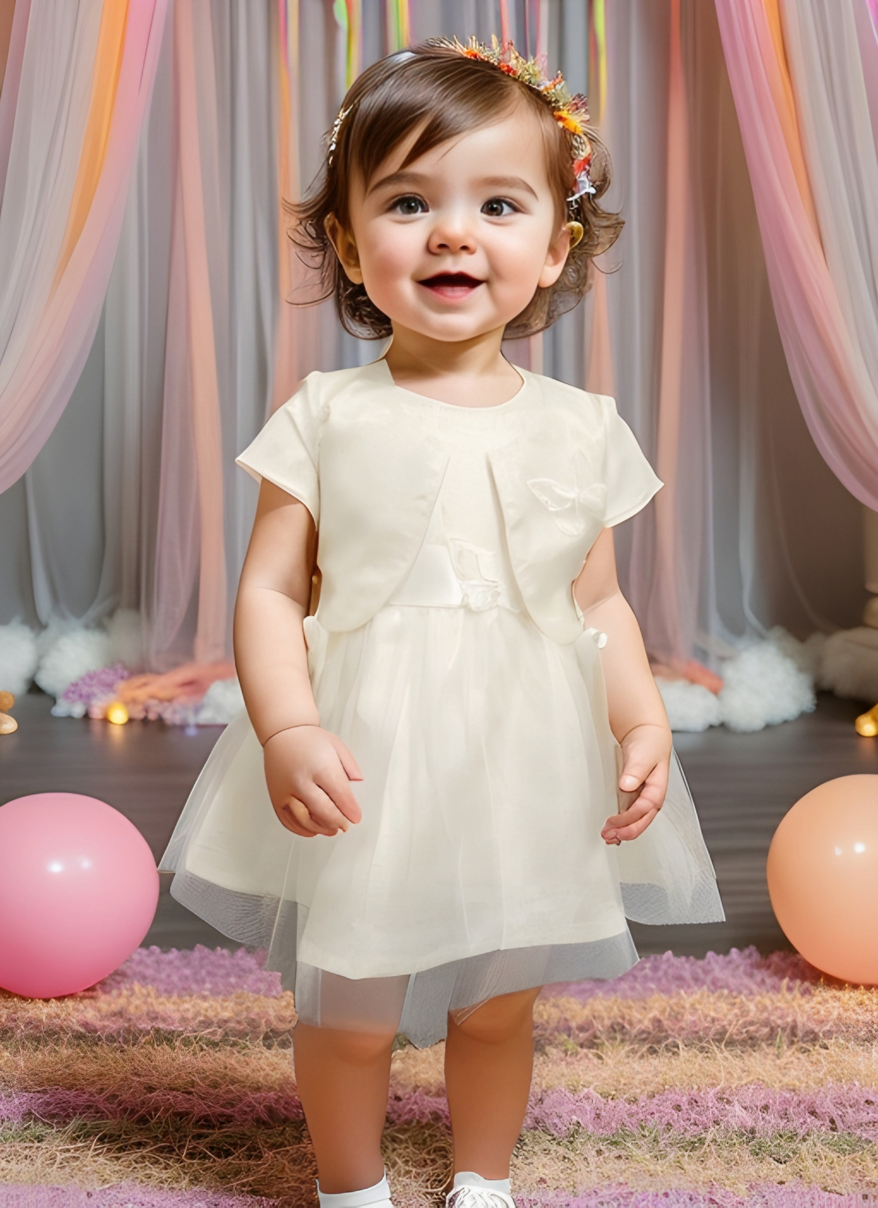Großhändler Chicaprie - Set bestehend aus Weste, Kleid mit Schleife und Schleier für eine Baby-Mädchen-Party