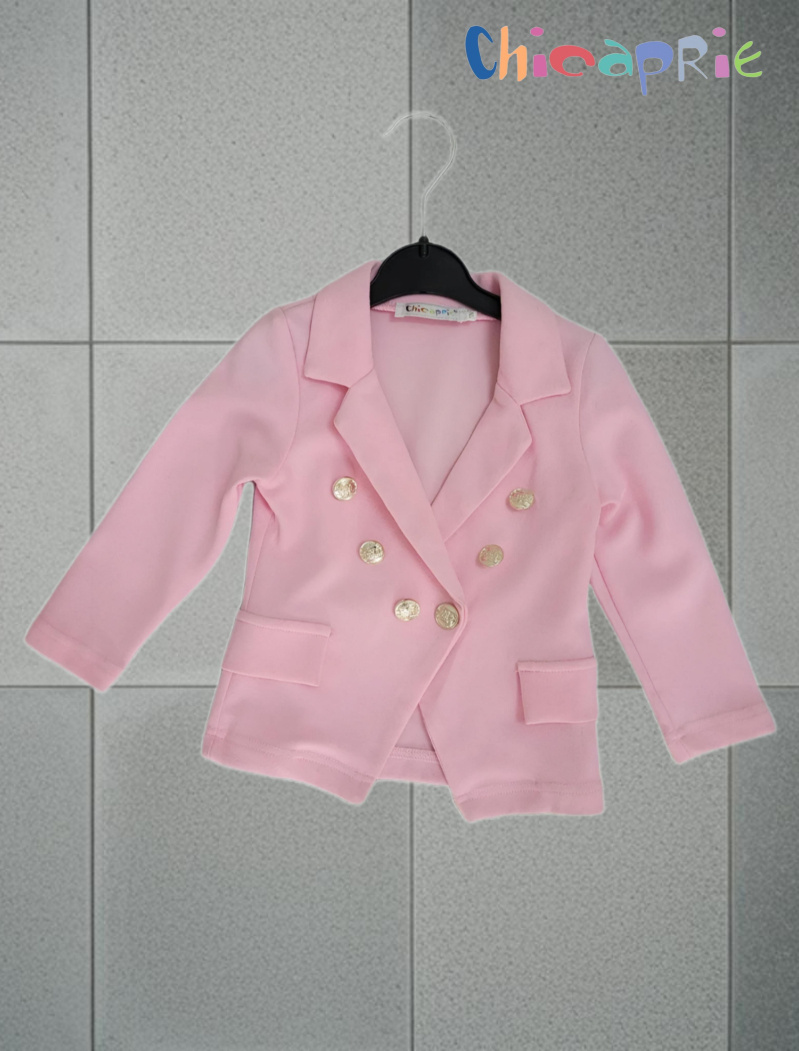 Wholesaler Chicaprie - Plain buttoned blazer with mock pockets, flowing fabric for baby girl