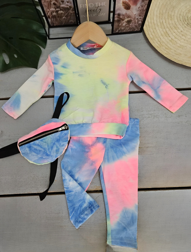 Grossiste Chicaprie - Ensemble Tee-shirt Manches Longues et Pantalon Léger Sac Banane Bébé Fille
