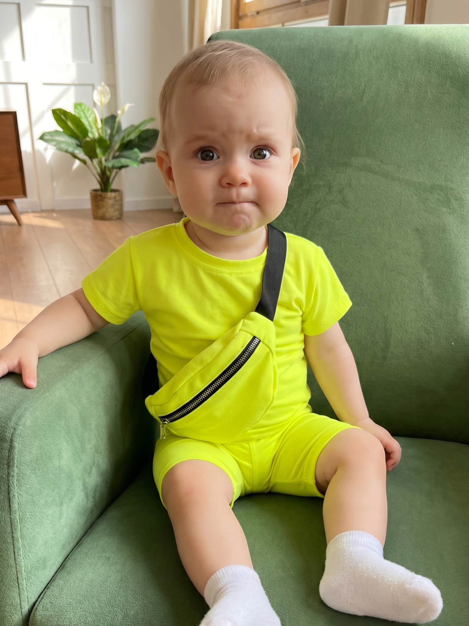 Großhändler Chicaprie - Set aus einfarbigem Oberteil und Shorts für Mädchen mit Gürteltasche