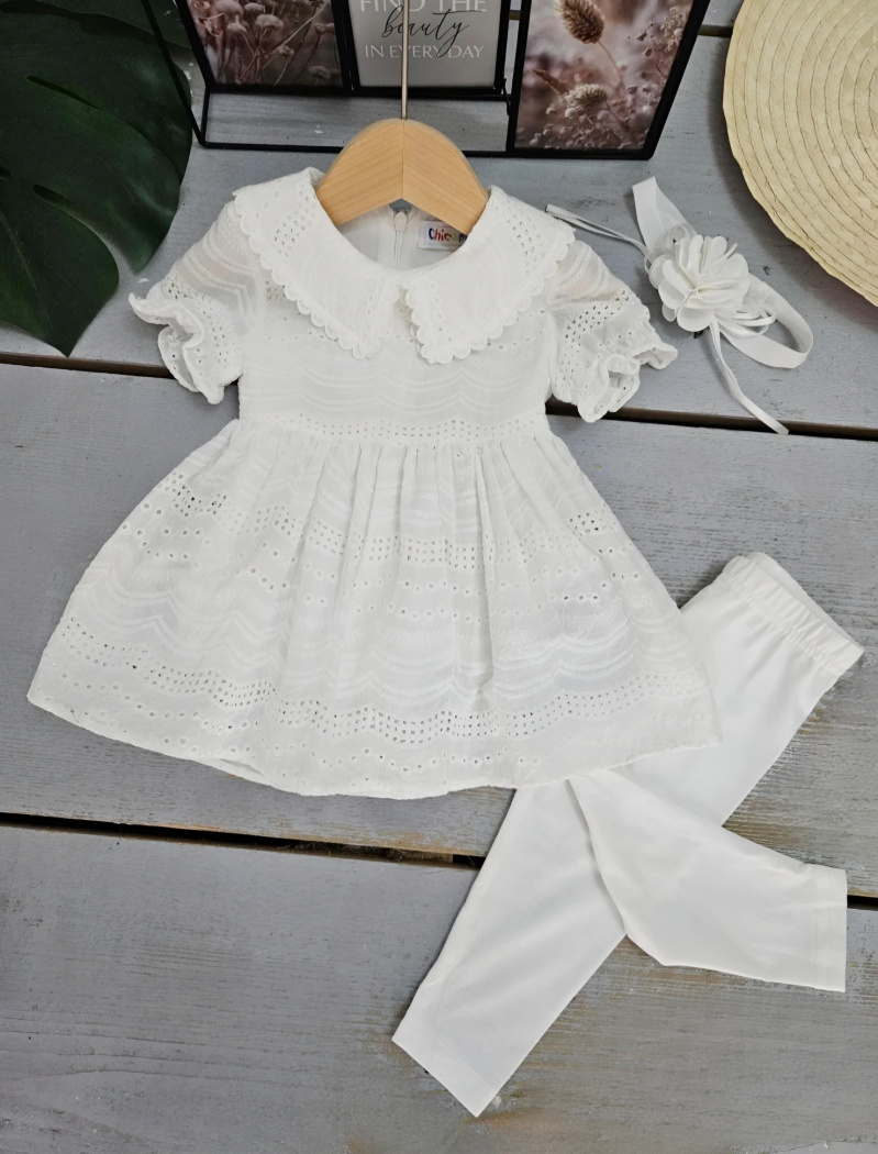Mayorista Chicaprie - Conjunto de niña de vestido de encaje, leggings lisos y diadema floral