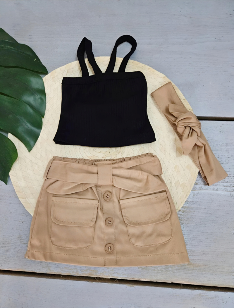 Großhändler Chicaprie - Set aus schlichtem Oberteil und kurzem Rock im Scout-Stil für Babys mit Stirnband