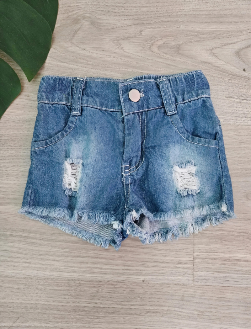 Großhändler Chicaprie - Schlichte, klassische, zerrissene Jeansshorts für Mädchen mit Knopfverschluss