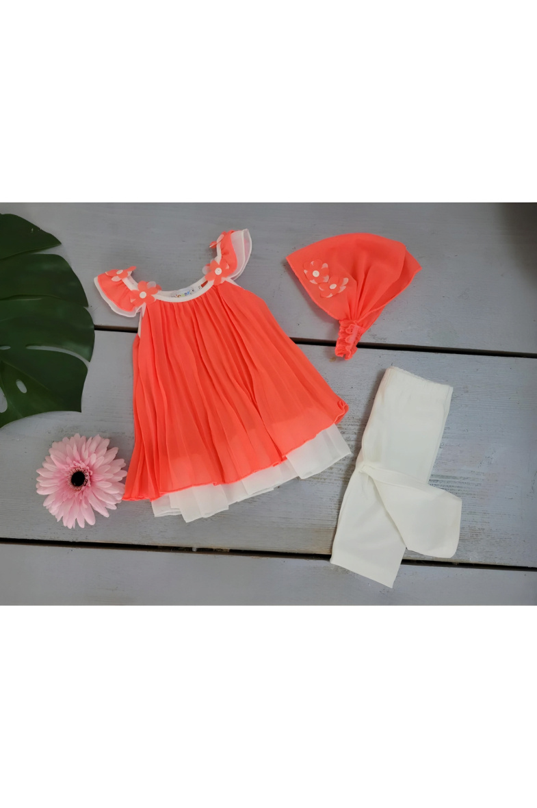 Wholesaler Chicaprie - Baby Girl's Fluid Two-Tone Flower Veil Dress With Plain Leggings and Headband