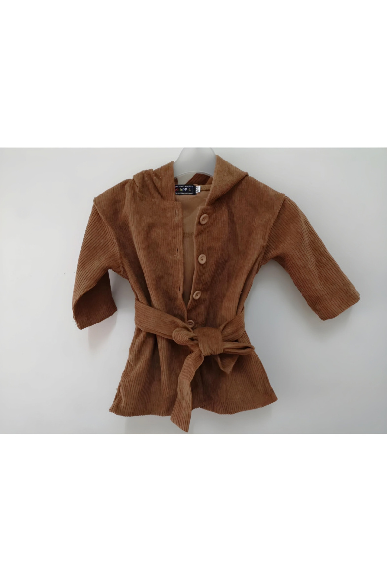 Grossiste Chicaprie - Veste Trench A Capuche Et Boutons Avec Ceinture Velours Côtelé Uni Bébé Fille