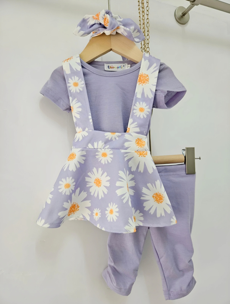 Mayorista Chicaprie - Conjunto Bebé Niña Camiseta Lisa y Peto Flores Pascua con Leggings