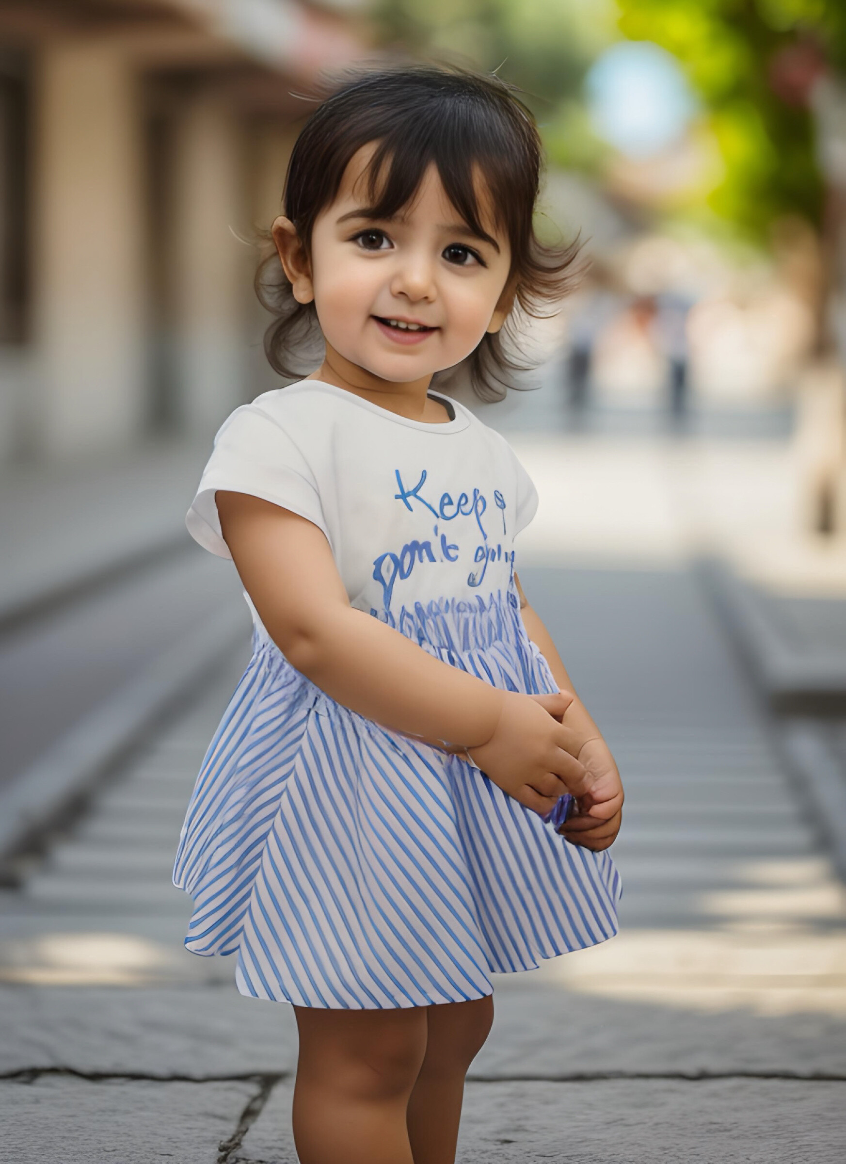 Grossiste Chicaprie - Robe Courage Bas Rayures Plissé Avec Legging Uni Et Bandeau Noeud Bébé Fille