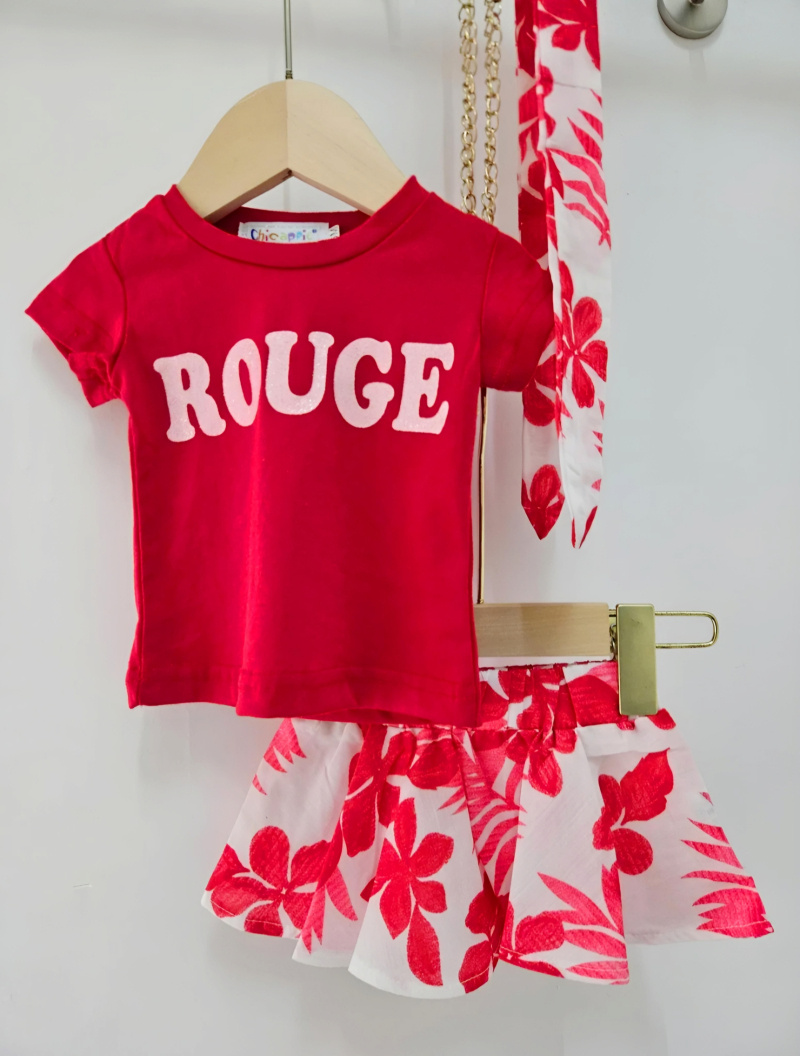 Großhändler Chicaprie - Set aus Top mit Schriftzug und kurzem Rock mit Blumenmuster und Stirnband, Baby, Mädchen