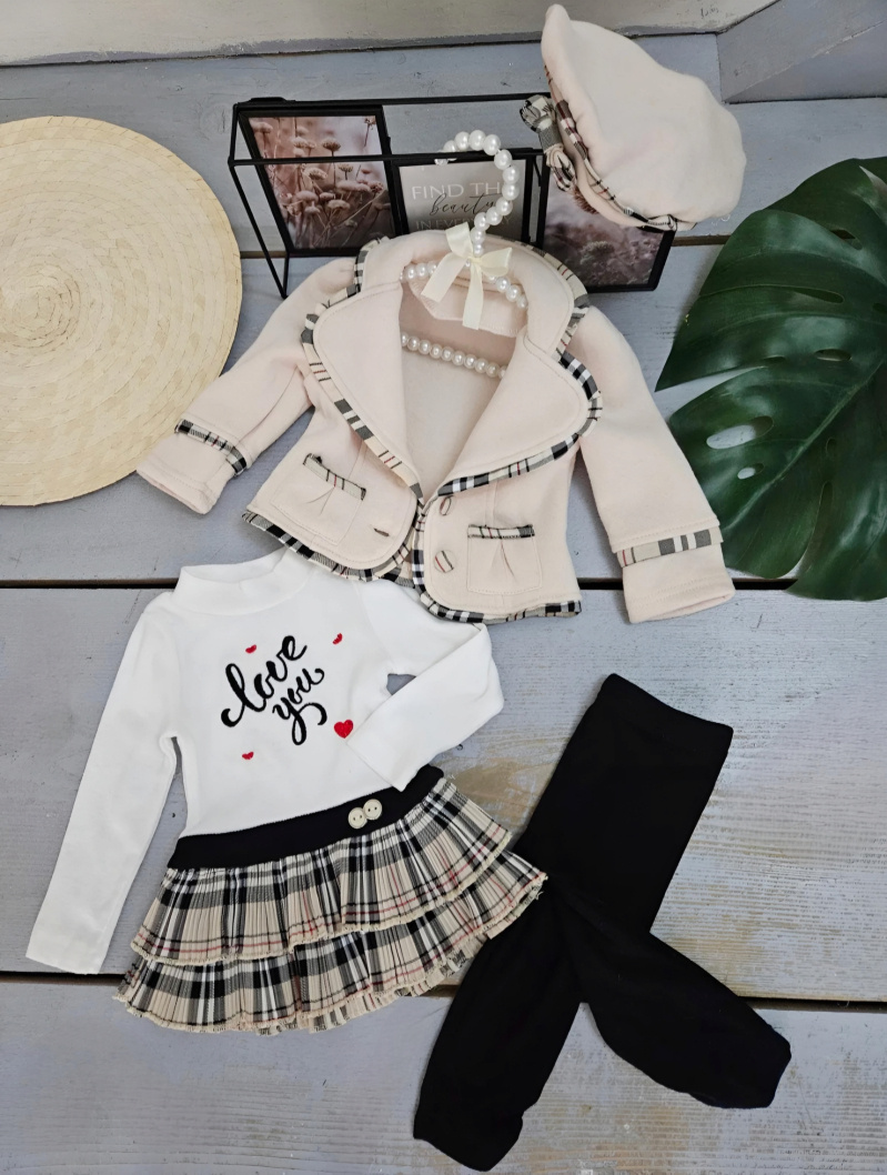 Grossista Chicaprie - Set giacca e vestito con bottoni per bambina con strisce e pieghe a balze