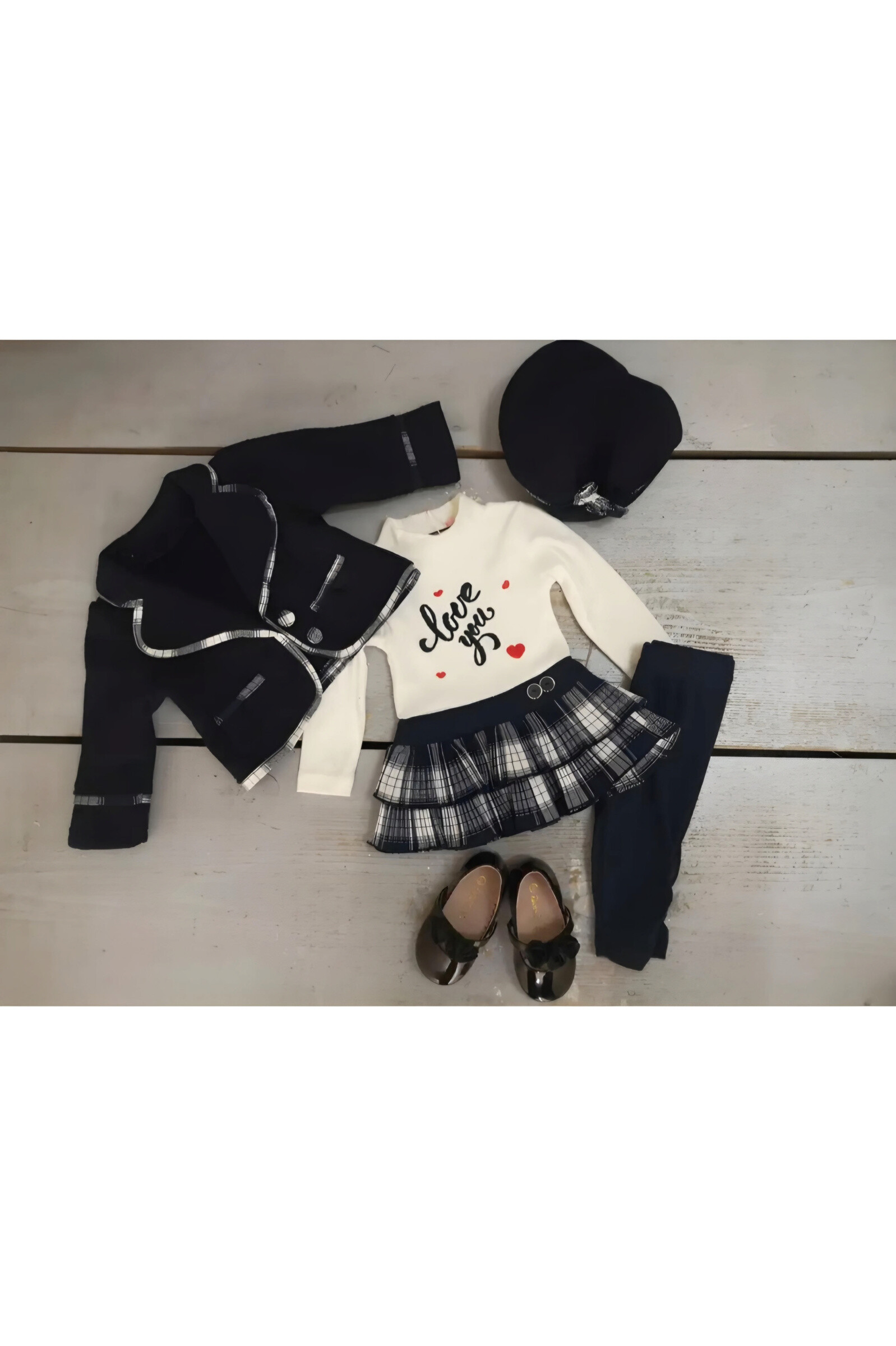 Großhändler Chicaprie - Baby-Mädchen-Set „Love You“ aus Jacke und Kleid mit Leggings und Baskenmütze