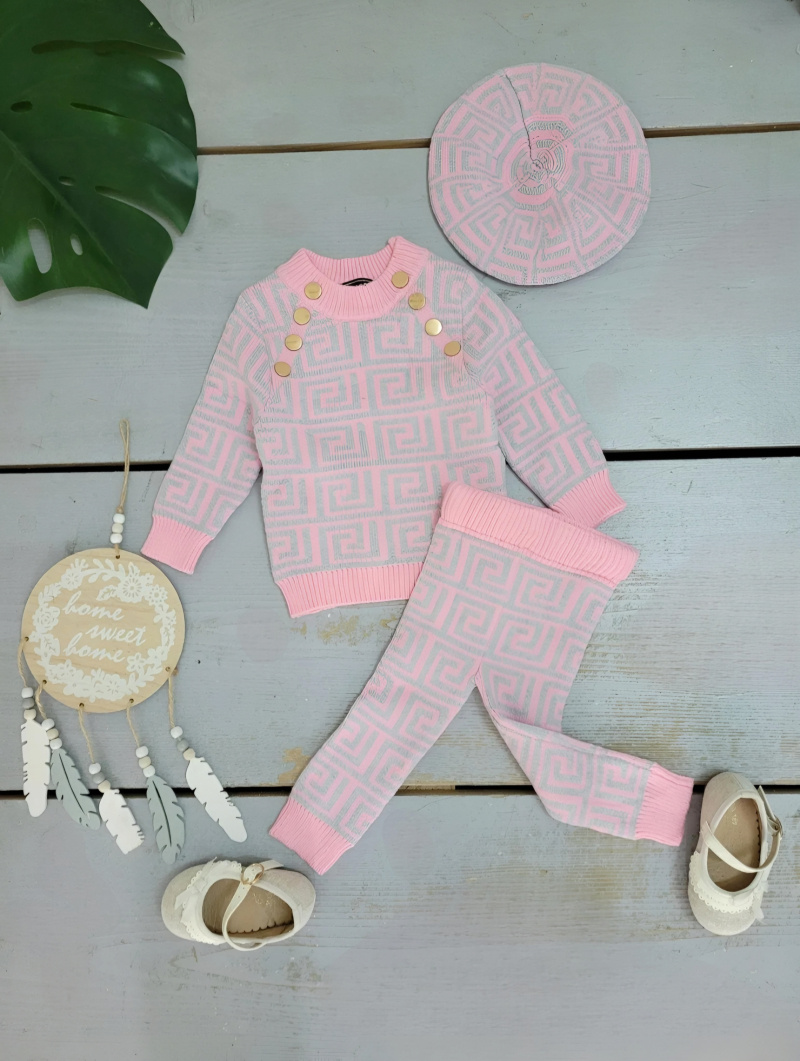 Wholesaler Chicaprie - Golden pimples sweater and leggings with geometric baby girl girl pattern