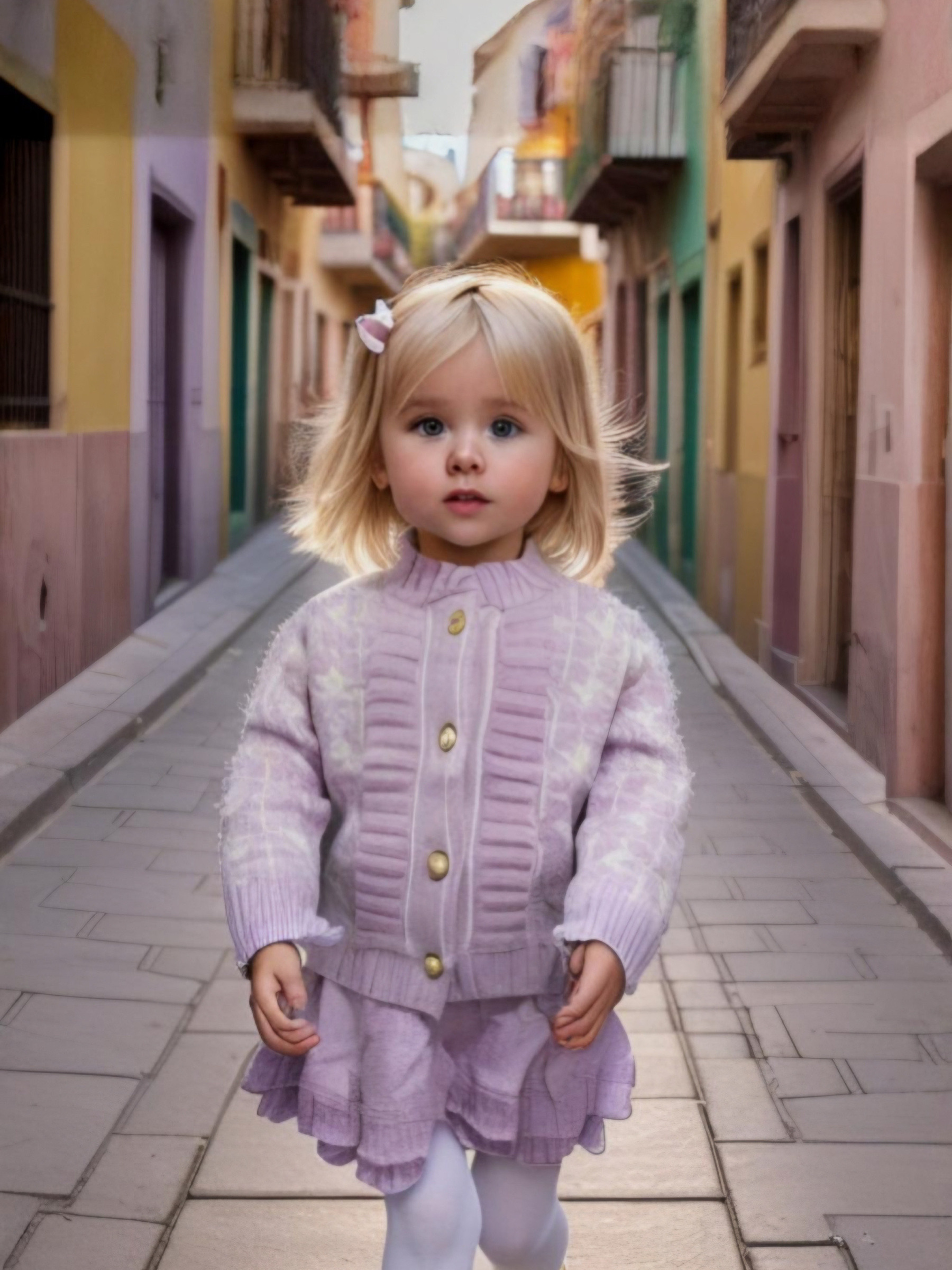Grossiste Chicaprie - Ensemble Maille Gilet Boutons Perles Et Jupe Plissée Pied De Poule Bébé Fille