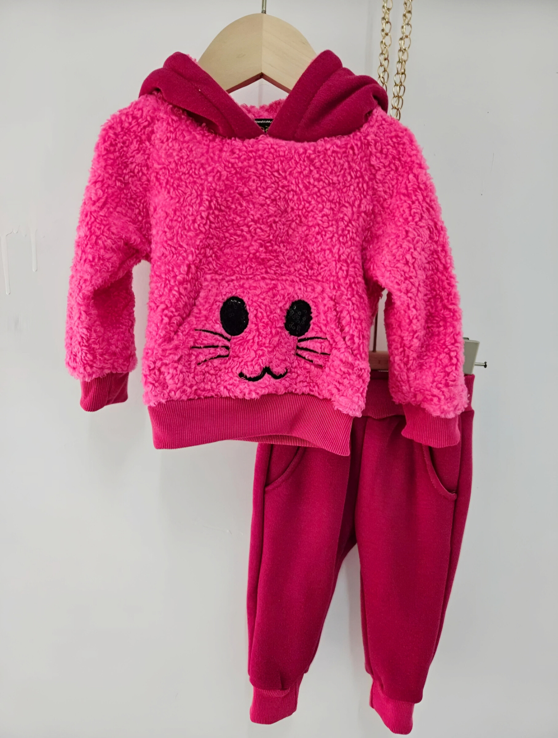 Wholesaler Chicaprie - Baby Girl's Moumoute Cat Sweatshirt And Plain Jogging Set