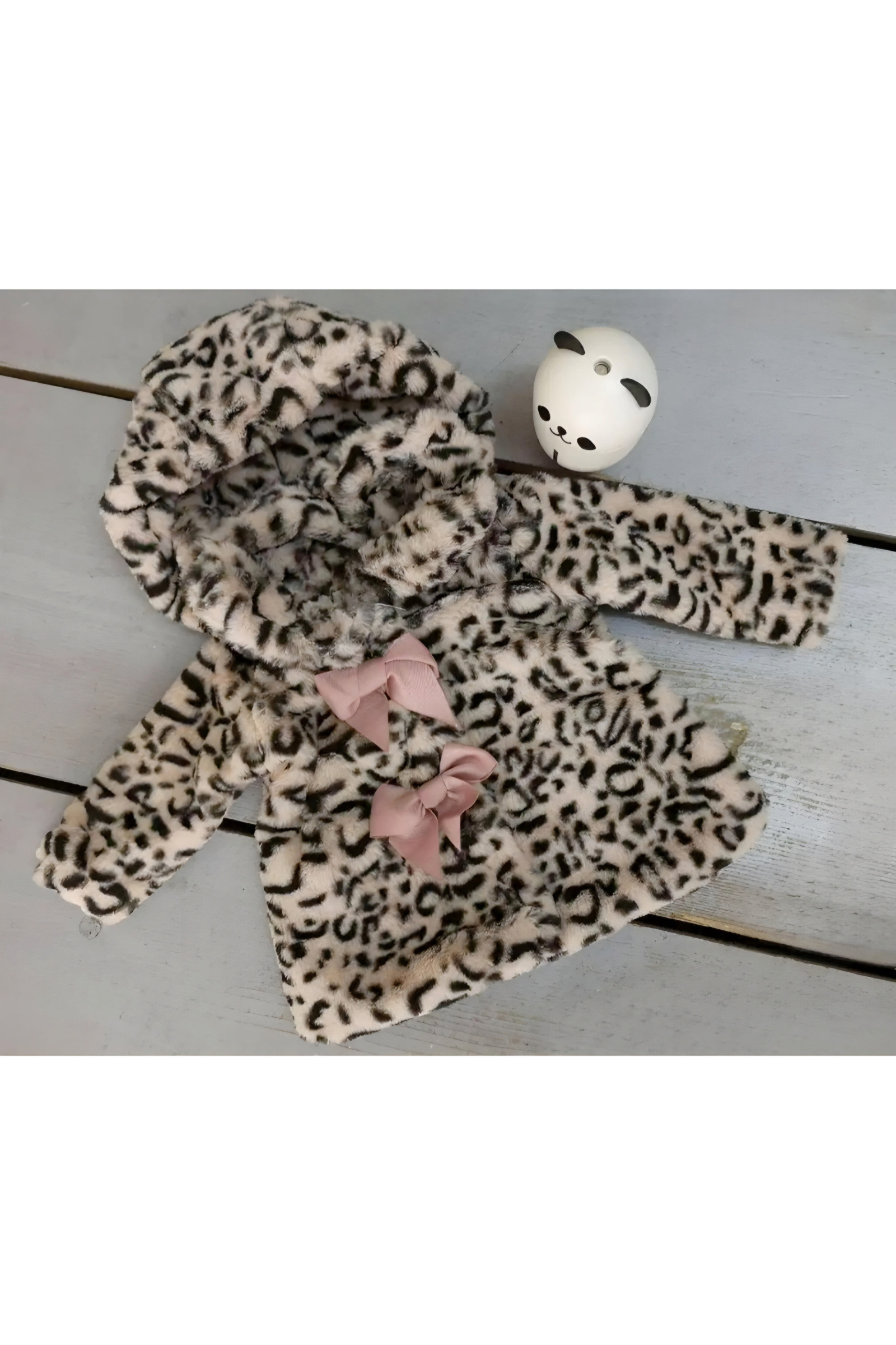 Grossista Chicaprie - Cappotto in pelliccia sintetica e leopardo per bambina con fiocchi