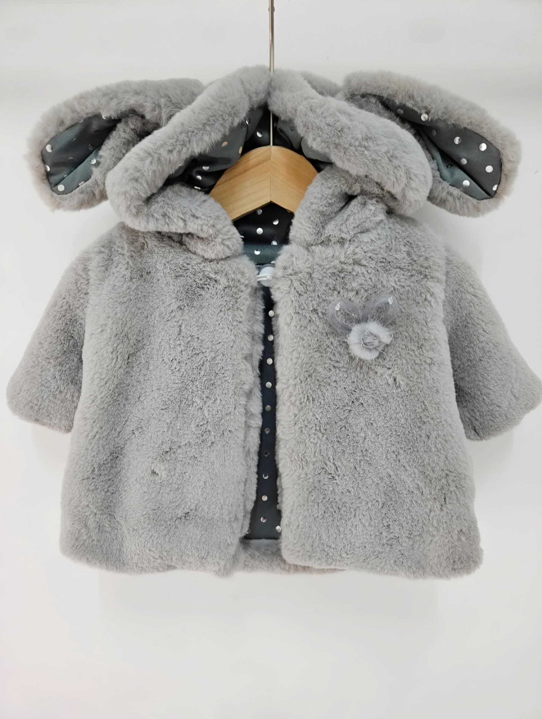Grossiste Chicaprie - Veste Gilet Faux Fourrures Et Intérieur Pois Lapin Bébé Fille