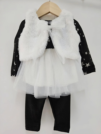 Grossiste Chicaprie - Ensemble Gilet Faux Fourrure Et Robe Etoiles Et Bas Voilage Fête Noël Bébé Fille Grossiste Chicaprie - Ensemble Gilet Faux Fourrure Et Robe Etoiles Et Bas Voilage Fête Noël Bébé Fille
