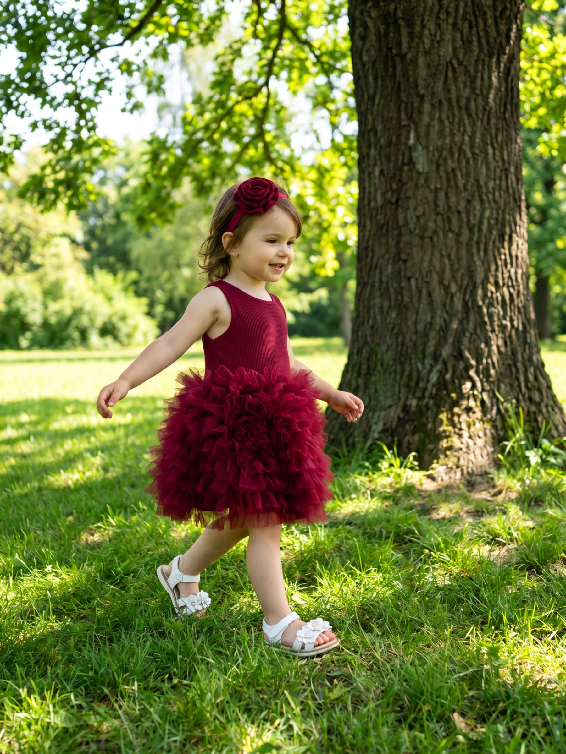 Grossiste Chicaprie - Robe Unie Haut Finement Côtelé Et Bas Tulle Voilage Aérienne Avec Bandeau Bébé Fille